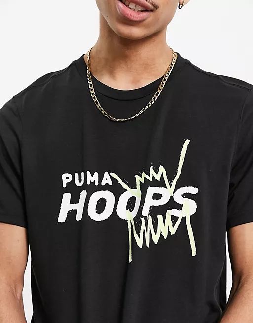 Puma Hoops Large Graphic Print Black T-shirt Size: S