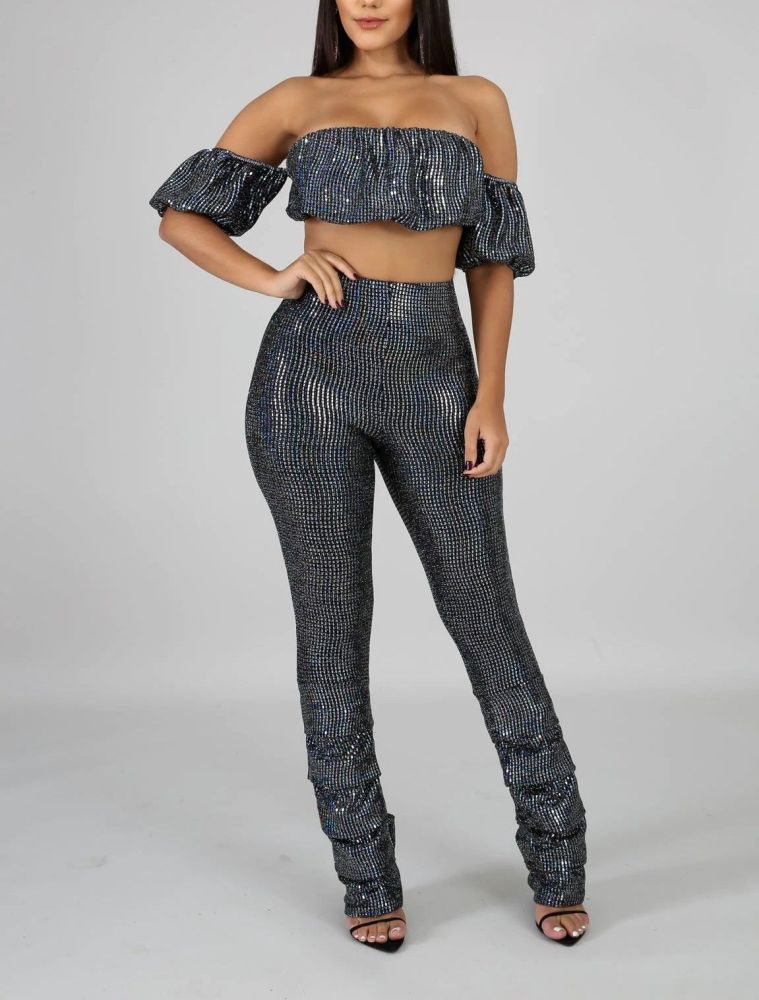 Black Sazzle Sequin Pant Set Size: S