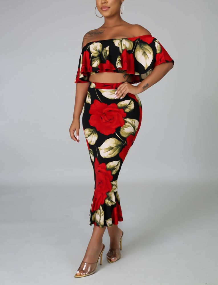 Time To Ruffle Printed Skirt Set Size: S