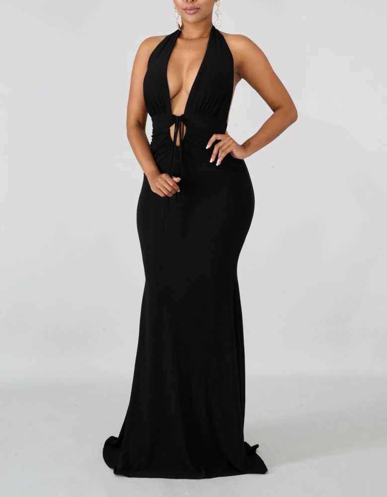 Black Mermaid Long Dress #A336 Size: S