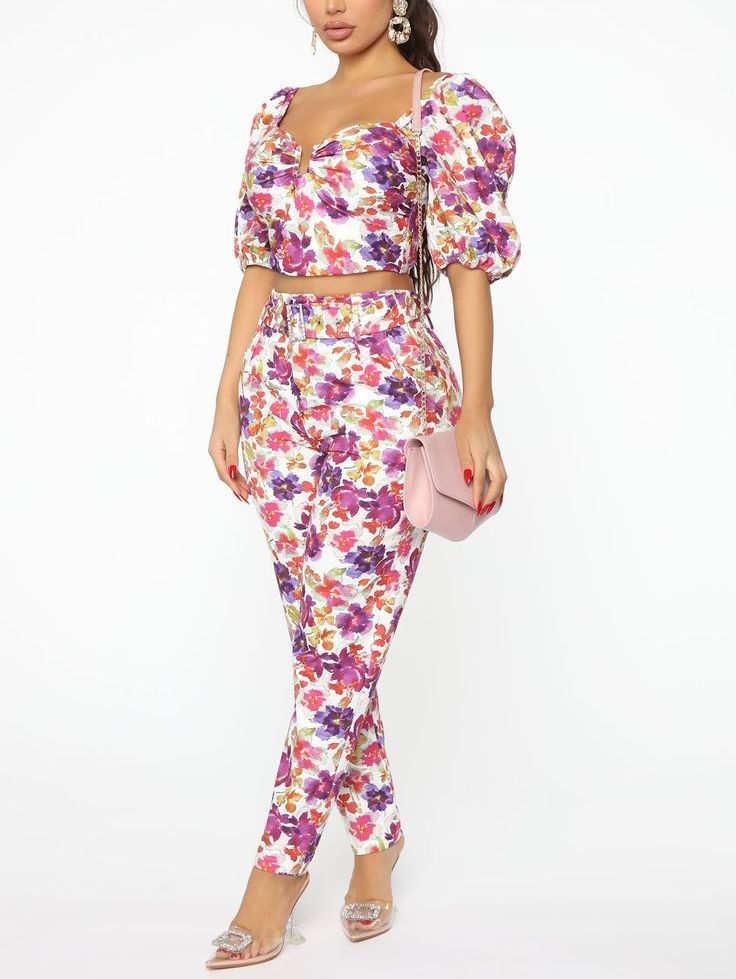 Purple Floral Print Madness Pant Set Size: S