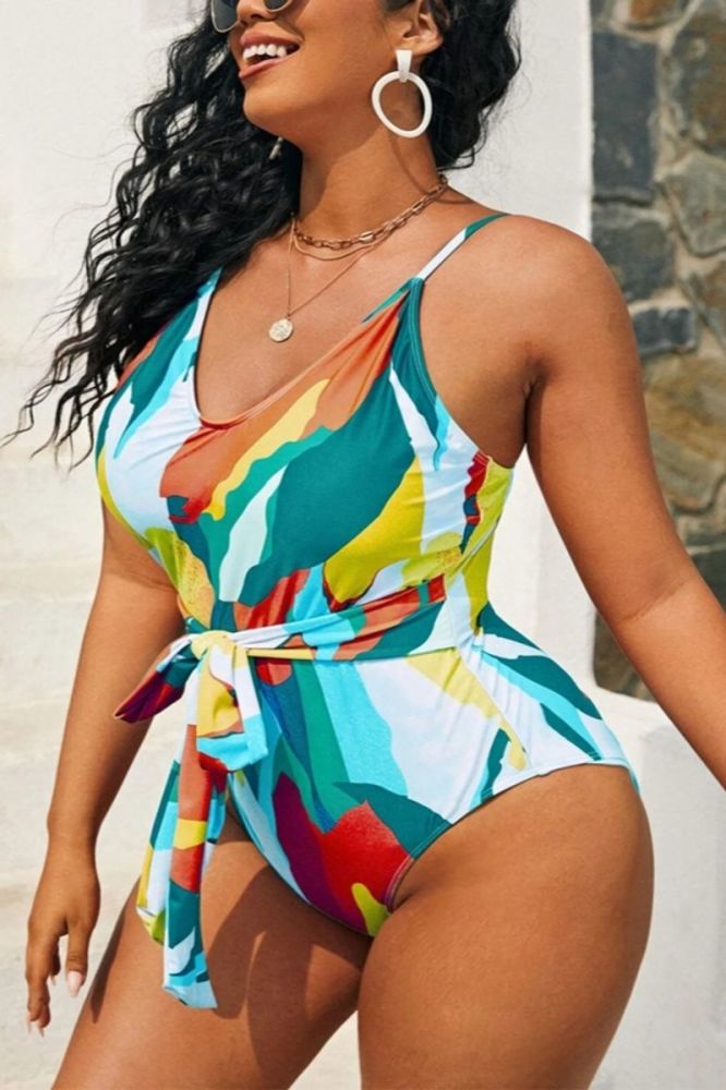  Printed Padded Lace-up One-Piece Swimsuit Size: 2XL (Fit Small)