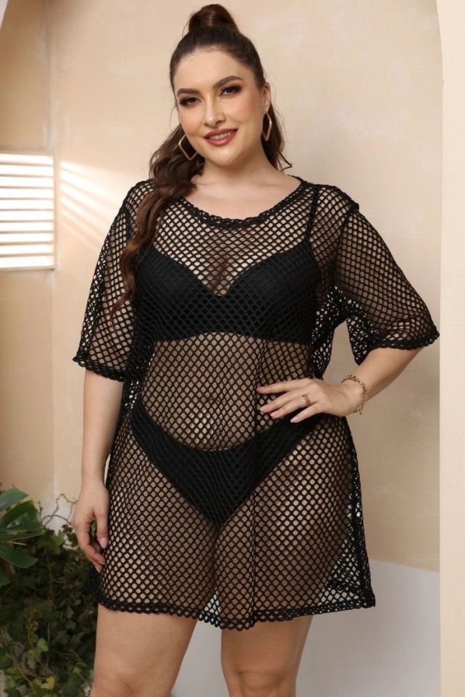 Black See Through Fishnet Cover-Up 
