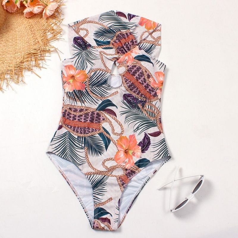  Tropical Print Padded One-Piece Swimsuit Size: 1XL