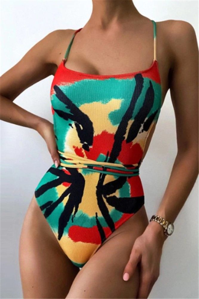  Tie-Dye Padded Backless One-Piece Bikini Size: L