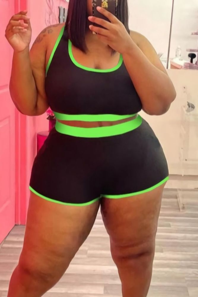 Black/Green High Waist Two-Piece Swimsuit Size: 4XL