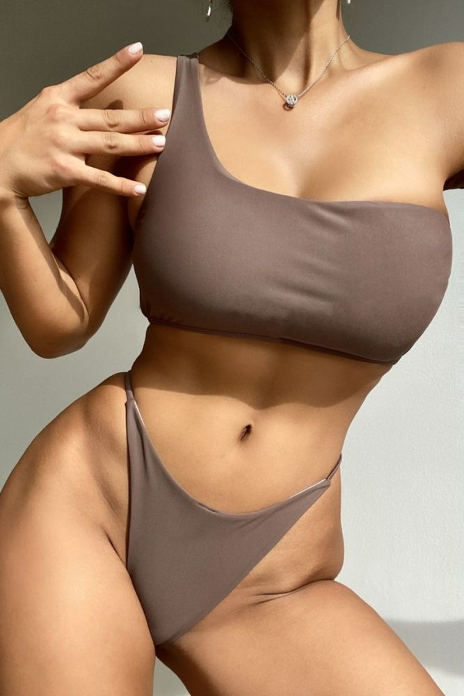 One-Shoulder Thong Two-Piece Bikini Size: M
