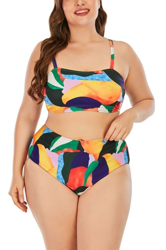 Colorful Print High Waist Two-Piece swimsuit Size: 1XL