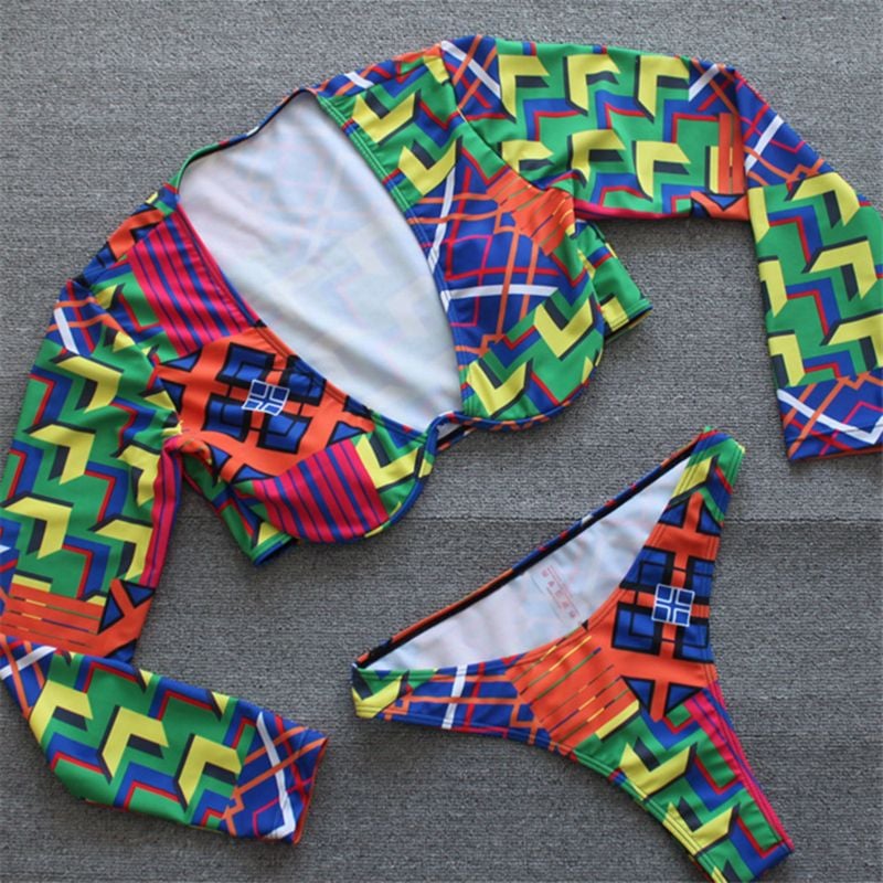 Digital Print Long-Sleeve Two-Piece Swimwear Size: M