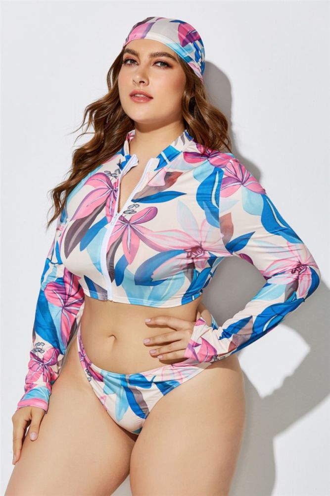 Multicolor Printed Stretch 3-Piece Swimsuit Size: 2XL