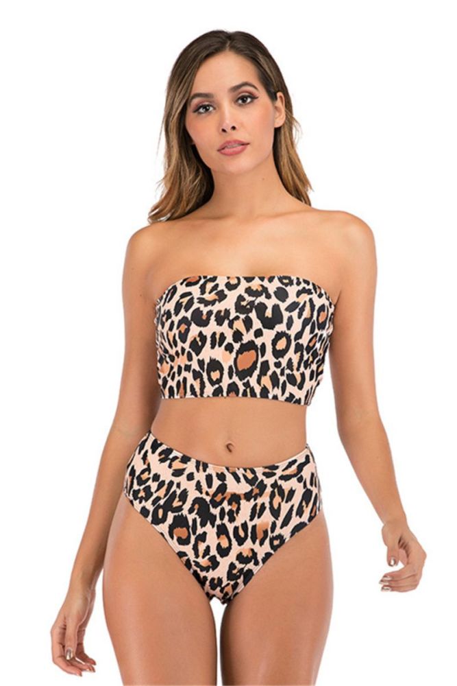 Leopard Printed Tube Top High Waist Two-Piece Bikini Size: L
