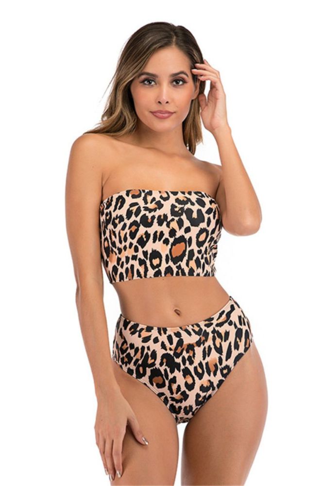 Leopard Printed Tube Top High Waist Two-Piece Bikini Size: L