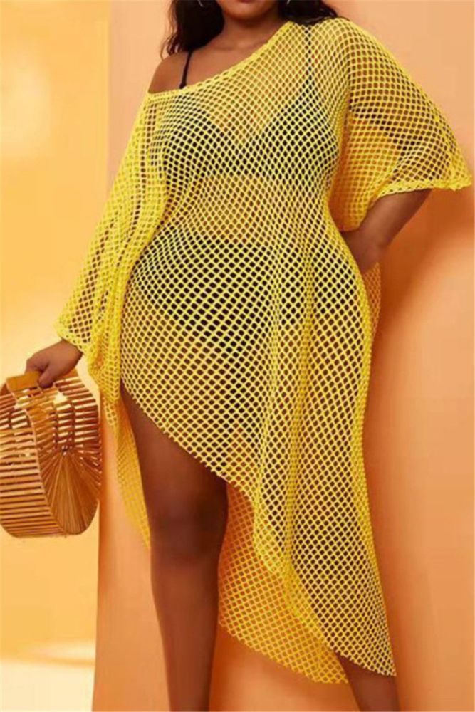Yellow Oversize See Through Mesh Cover-Ups