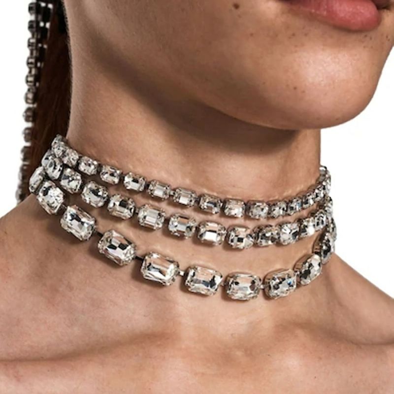 3 Layer Rhinestone Adjustable Choker Necklace