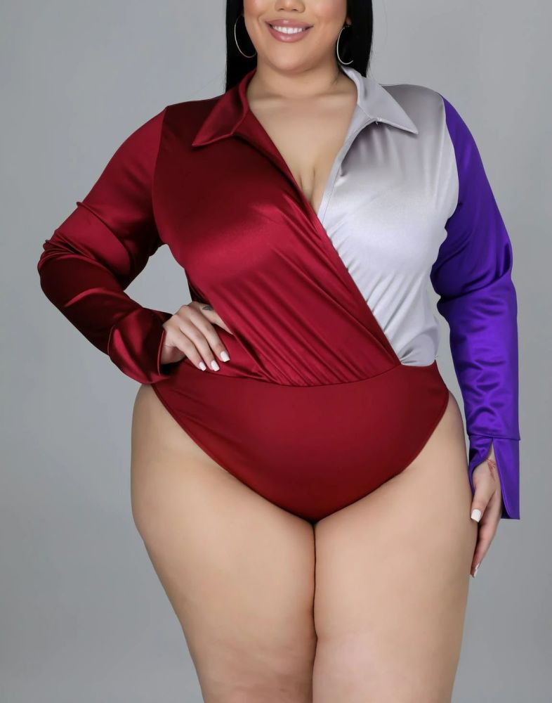 Burgundy Trim Bodysuit Pant Set Size: 1XL