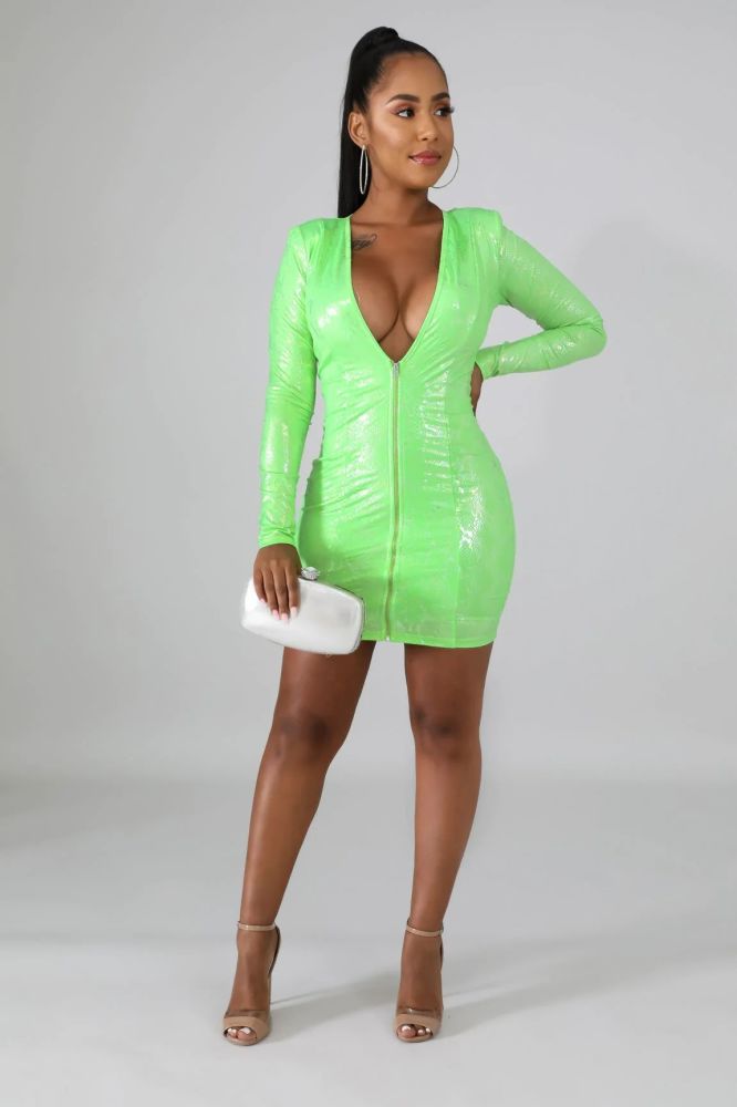 Lime Sexy And Wild Shine Body-Con Dress #C7124 Size: L