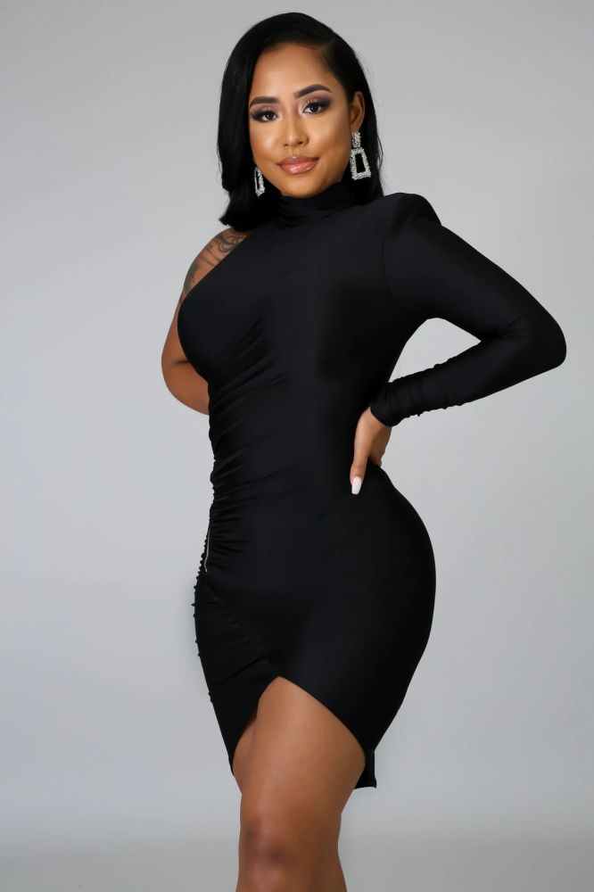 Black One Shoulder Just A Little Bit Dress #A7865 Size: S