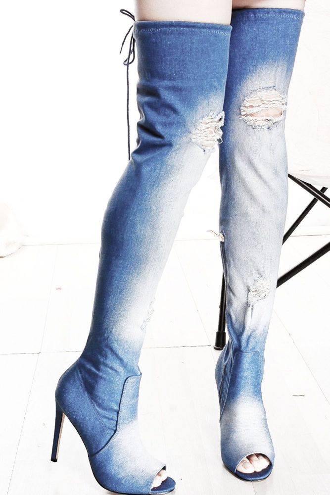 Denim Thigh-High Boots Size: 5.5