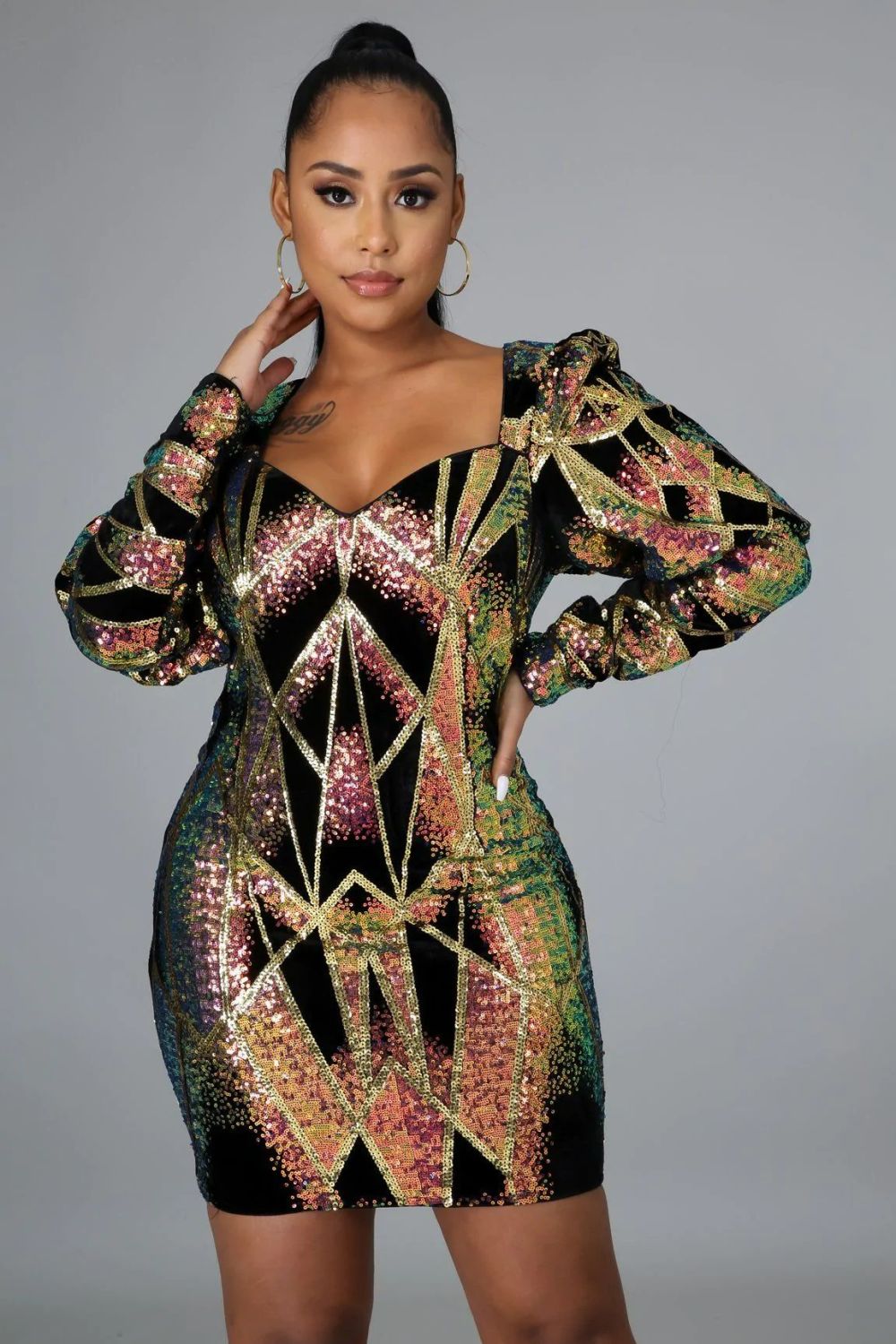 Sparkle Puff Long Sleeve Dress Size: 
