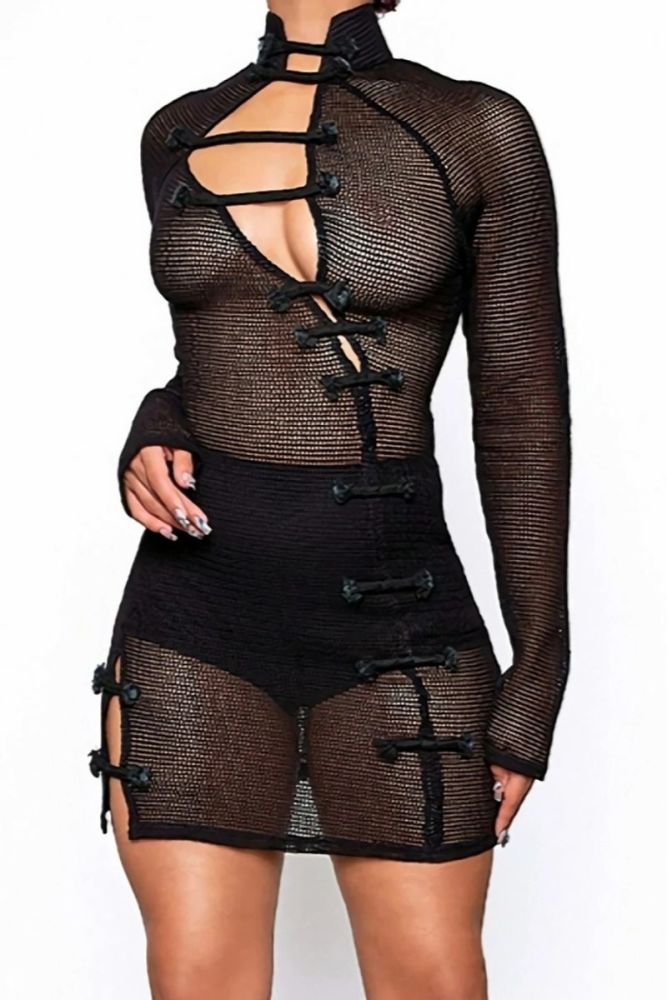 Black See Through Fishnet Bodycon Mini Dress(without lining) #B7812 Size: M