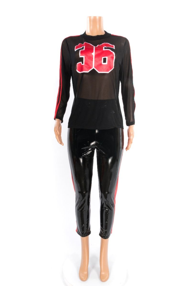 Black/Red Leather Two-Piece Set Size: 2XL