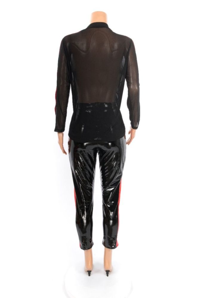 Black/Red Pu Leather Stretch Ankle Pant Size: L