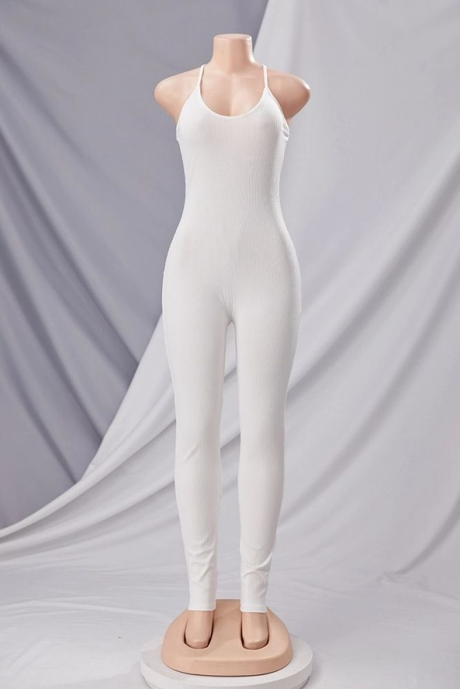 Size: 1XL White Stretch Slim Fit Jumpsuit SKU: WSSF-J1XL