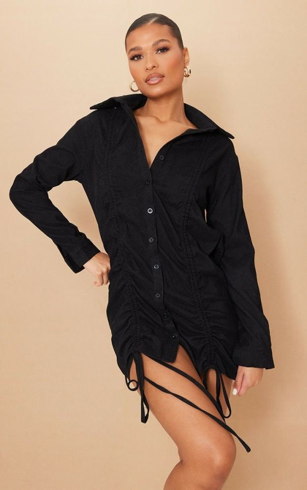 Black Double Cord Detail Shirt Dress #E008 Size: XS