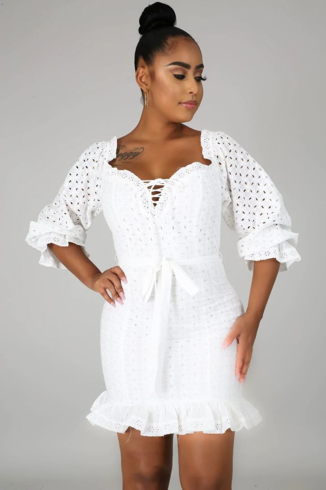 Keep It Cute Long Sleeve White Dress #A7864 Size: S