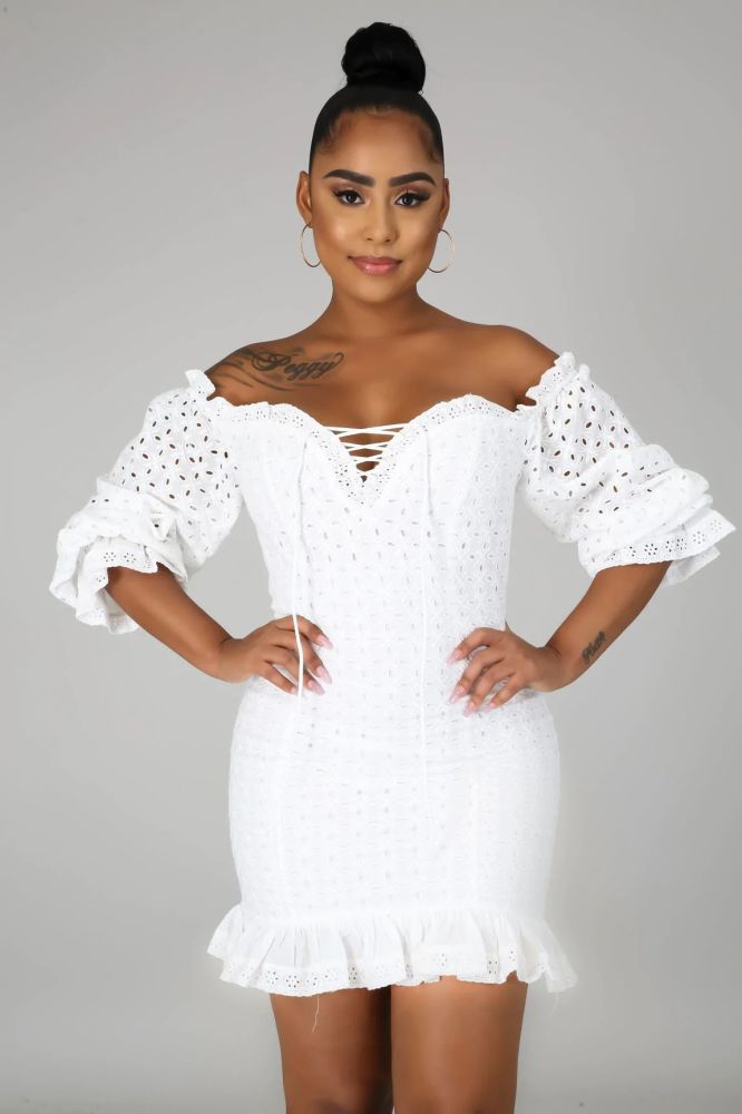 Keep It Cute Long Sleeve White Dress #A7864 Size: S