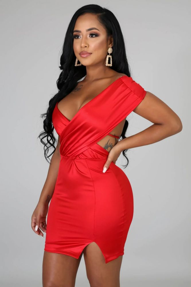 Red Neon Twist Front Dress #A8977 Size: S