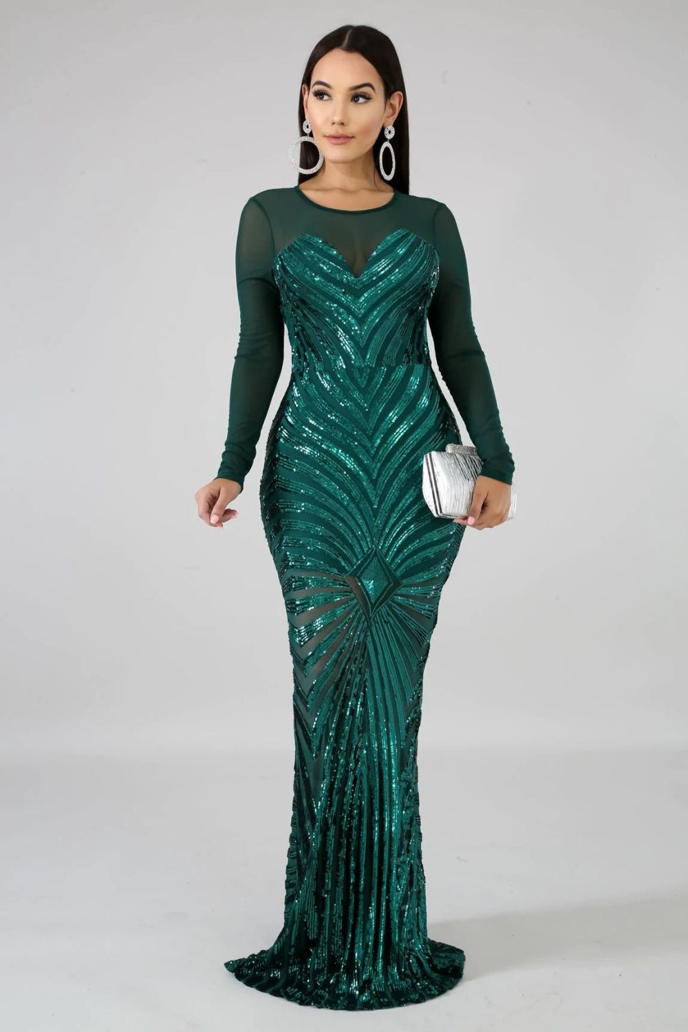 Sequin Sheer Dazzle Long Mermaid Dress Size: 