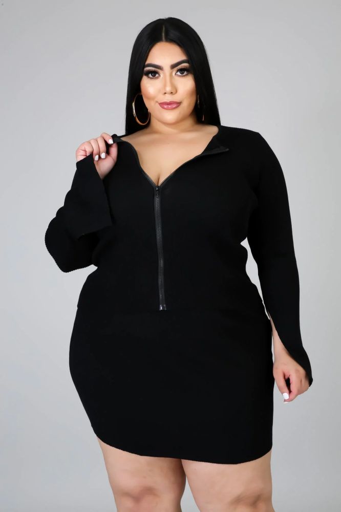Black Long Sleeves Stretch Tow Piece Set Size: 2XL