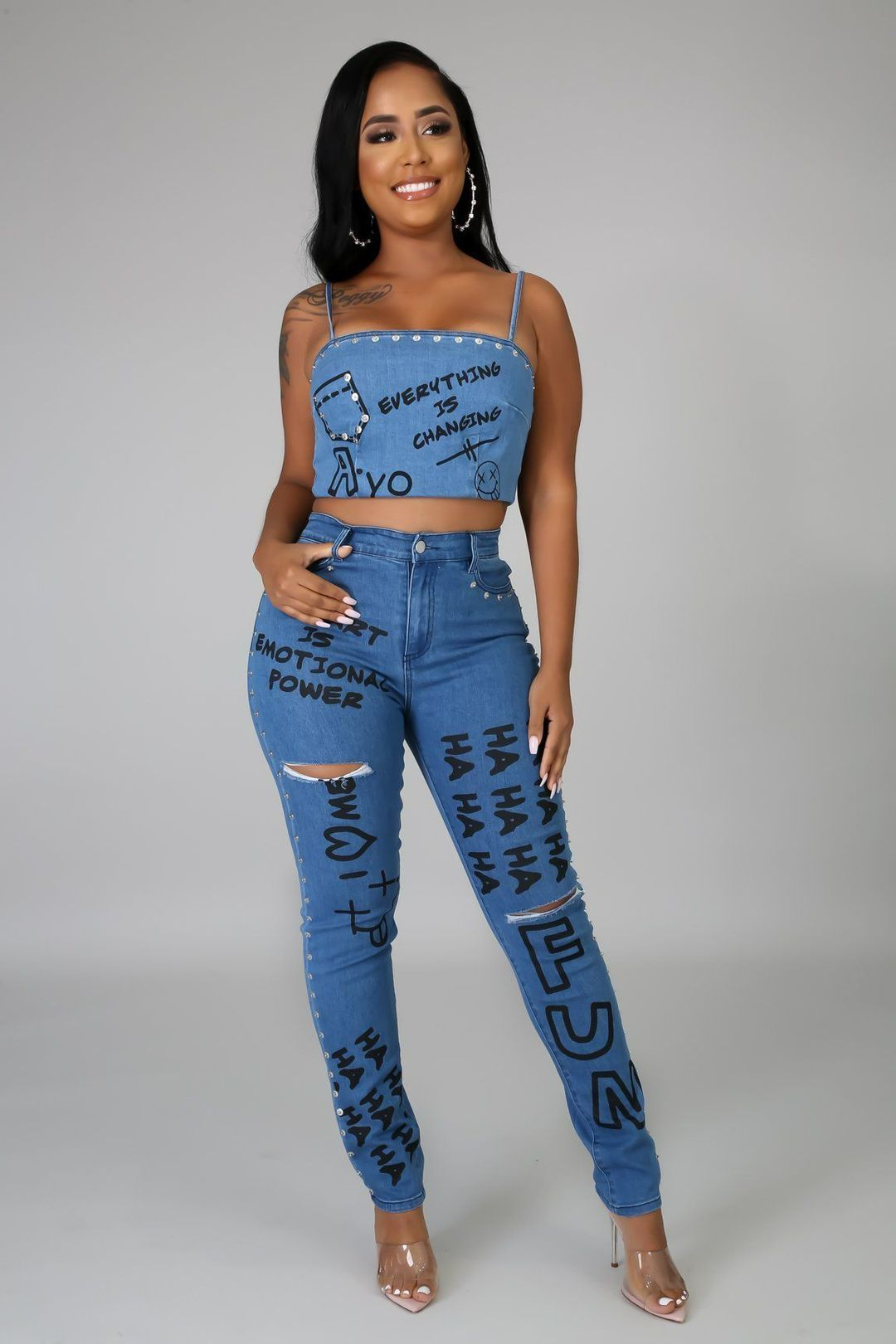 Blue Street Wear Denim Pant Set Size: 