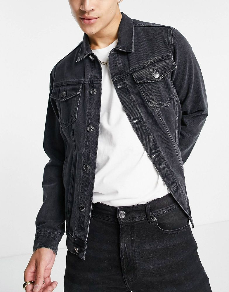 Gray Slim Fit Long Sleeve Denim Jacket Size: 1XL