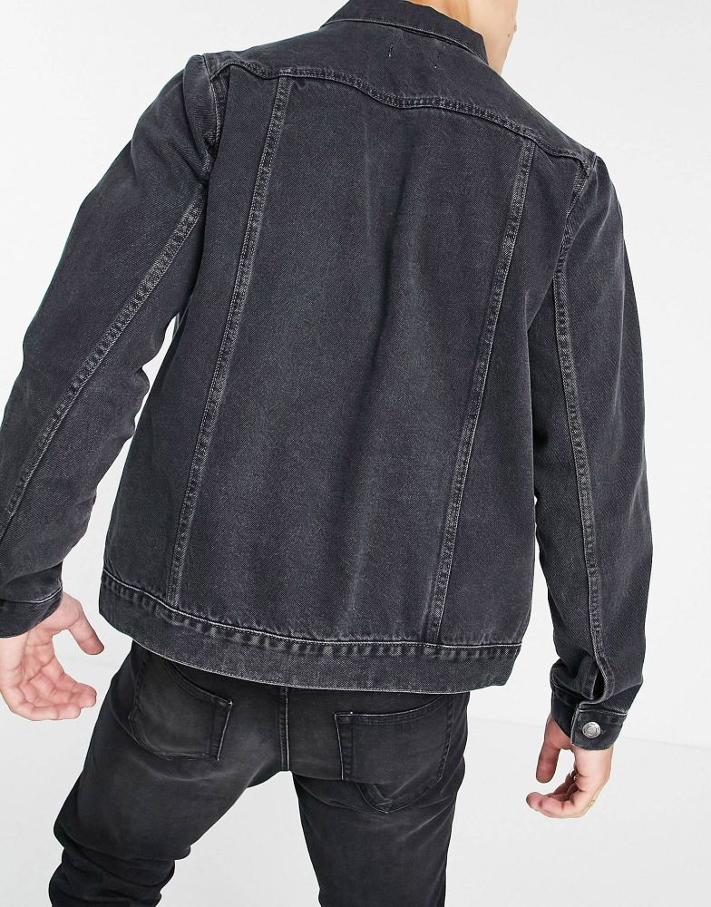 Gray Slim Fit Long Sleeve Denim Jacket Size: 1XL