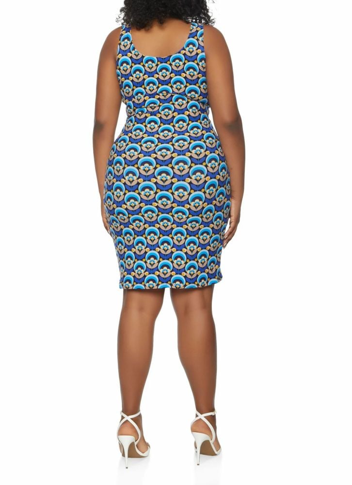 Blue Printed Scoop Neck Tank Dress #D8901 Size: 1XL