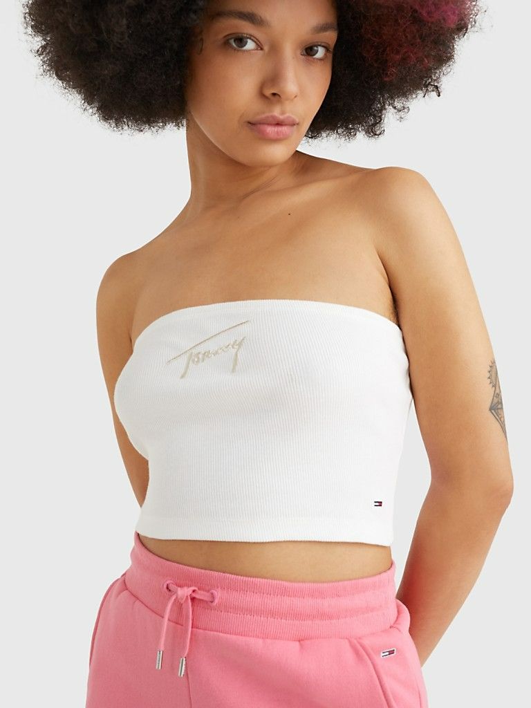 Tommy Jeans Signature Ecru Tube Top Size: 1XL
