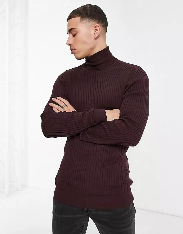 Midnight Brown Cotton Ribbed Long Sleeve Turtle Neck Size: M SKU: 565748C