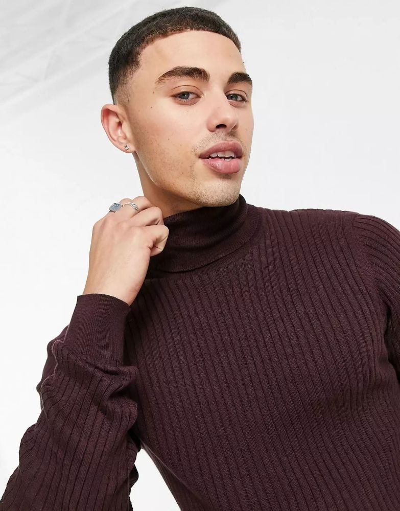 Midnight Brown Cotton Ribbed Long Sleeve Turtle Neck Size: M SKU: 565748C