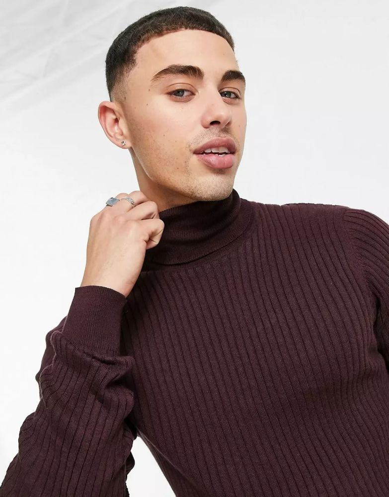 Midnight Brown Cotton Ribbed Long Sleeve Turtle Neck Size: S
