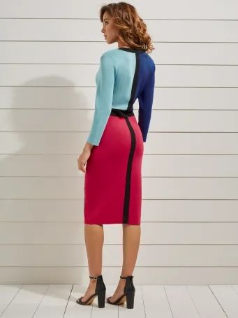 Color Block Button-Front Sweater Dress #D4569 Size: 1XL