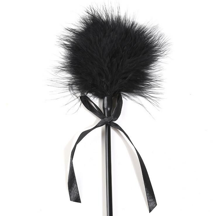 Black Leather Feathers Fast Spanking Whip