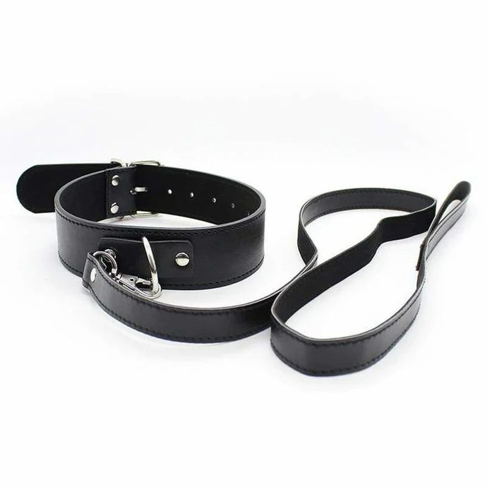 Black Pu-Leather Dog Collar Slave Bondage Restraint Belt 