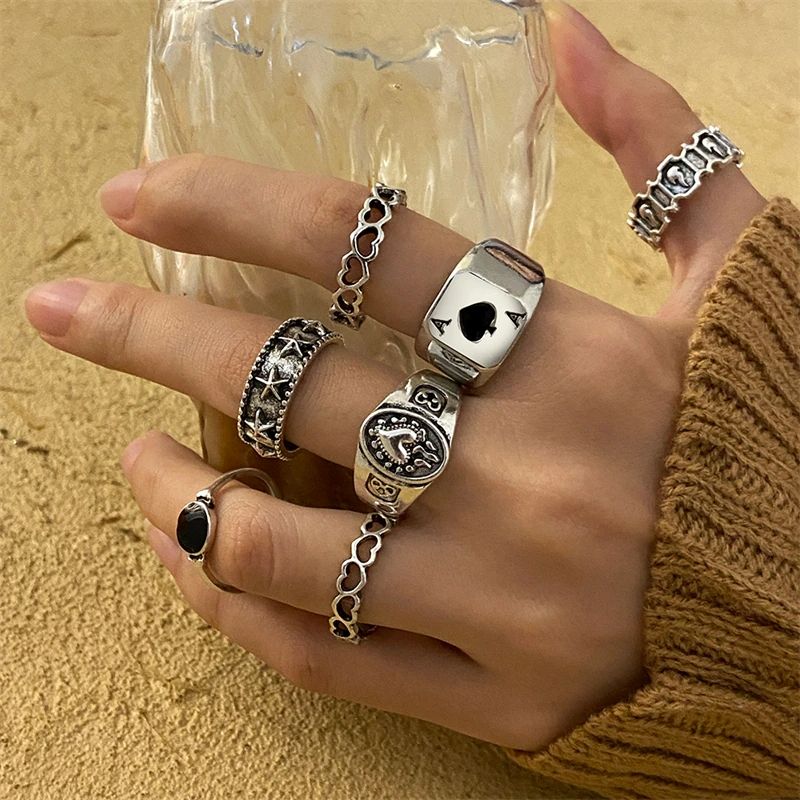 7-Pc Silver Plated Gothic Ring Set #Z1