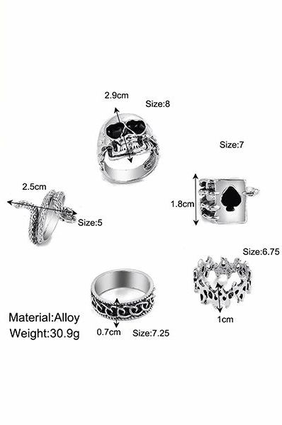 5-Pc Silver Plated Gothic Ring Set #Z3