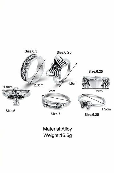 6-Pc Silver Plated Gothic Ring Set #Z4