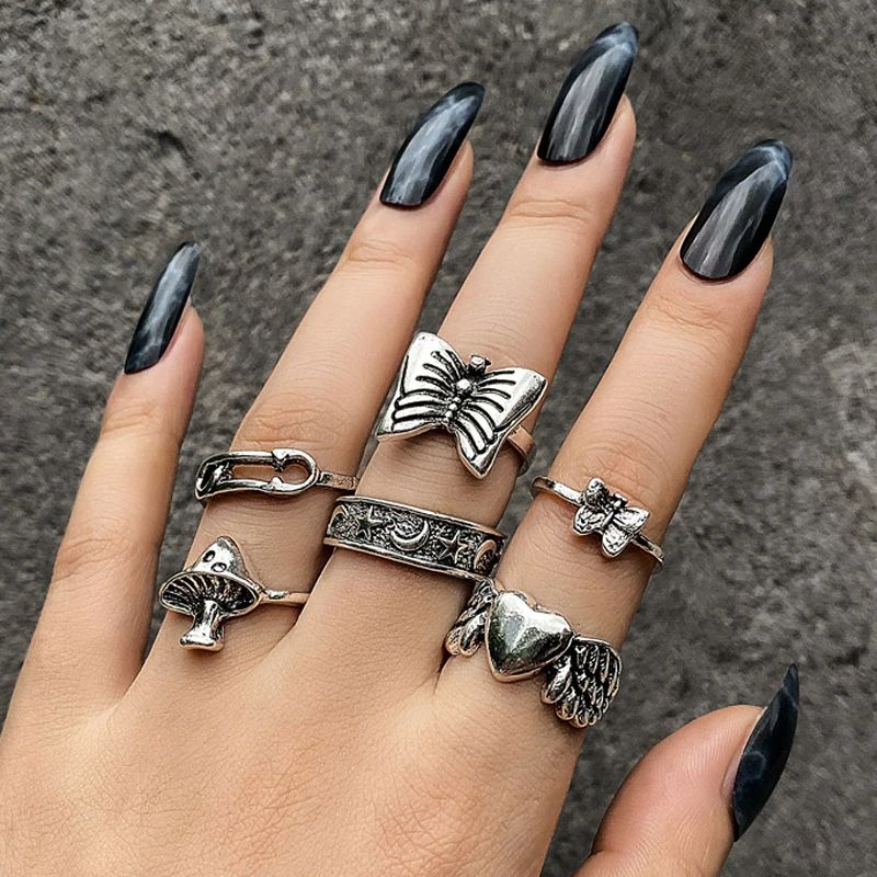 14-Pc Silver Plated Gothic Ring Set #Z4