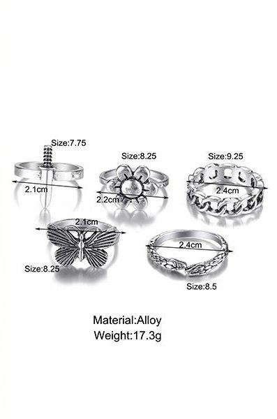 5-Pc Silver Plated Gothic Ring Set #Z5