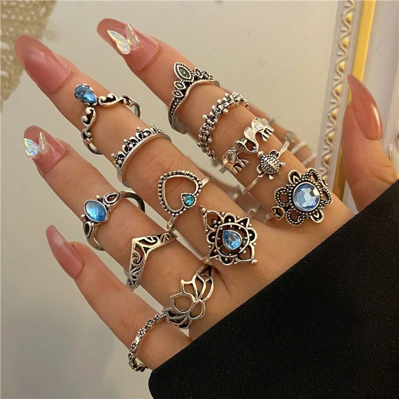 9-Pc Silver Plated Gothic Ring Set #Z6